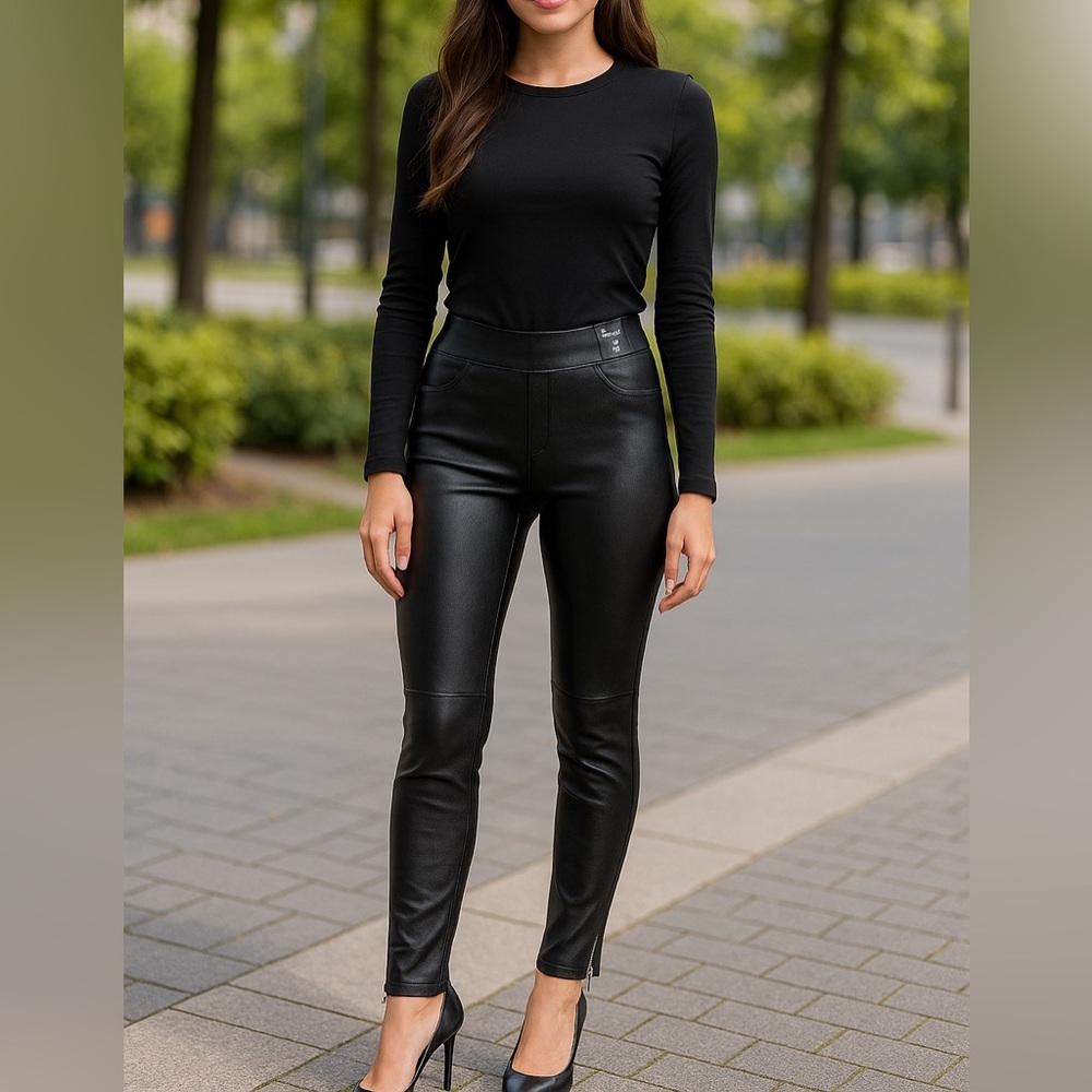 New York & Company Faux Leather Pant Leggings with Zipper Details